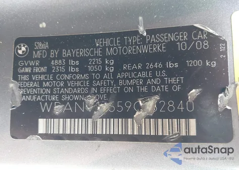 2009 BMW 528I xDrive z USA, uszkodzony, nr VIN WBANV13559C152840